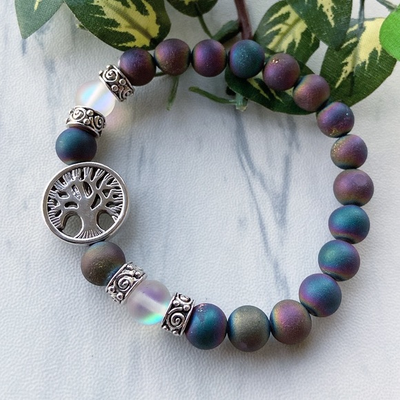 Genuine purple druzy quartz & opalite bracelet - Picture 9 of 10